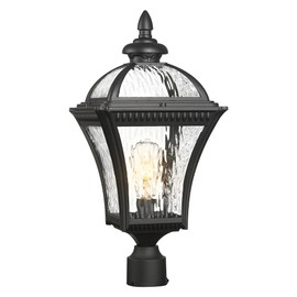 Emliviar 22" Outdoor Lighting for Post, Black Exterior Lamp Post Light Fixture for Yard, Aluminum Pillar Light with Water Ripple Glass, XE266P-SW BK