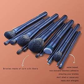 EIGSHOW - Juego de brochas de maquillaje profesional para base, correctores en polvo, sombras de ojos, maquillaje, 15 piezas para ojos, cara, crema líquida, kit de brochas de cosméticos (azul)