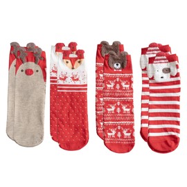 Christmas Socks Women Socks Novelty Cute Cartoon Animals Socks Cotton Warm Knitting Winter Socks 4 Pairs