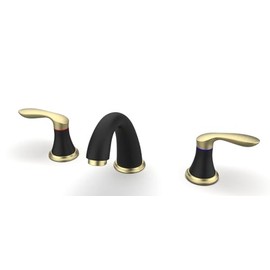 Bathroom Sink Faucet, Faucet for Bathroom Sink, Widespread Black and Gold Bathroom Faucet 3 Hole with Stainless Steel Pop Up Drain and cUPC Lead-Free Hose - (Black and Gold)