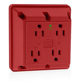 Leviton 1254-HR 15 Amp, 125 Volt, Industrial Series Extra Heavy Duty Hospital Grade, 4-In-1 Receptacle, Straight Blade, Grounding, Red