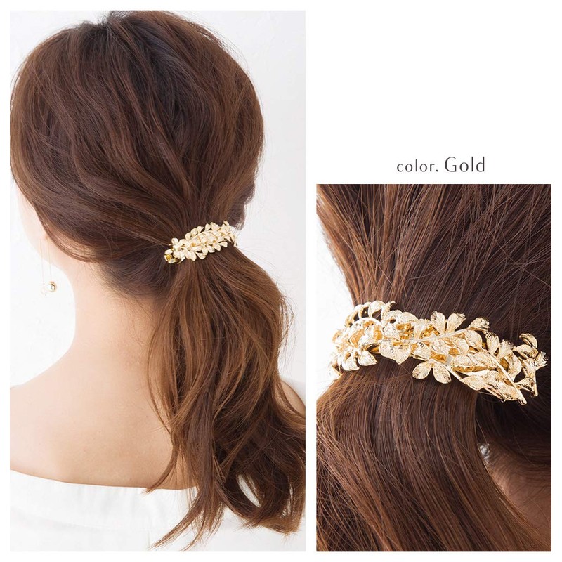 JewelVOX Hair Accessories, Leaf Flower, Botanical, Openwork, Barrette, Gold Selection