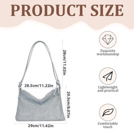 Yuqilin Glitter Bag, Clutch Evening Bag Women's Glitter Handbag Glitter Elegant Handbag with Zip Bag for Prom, Party, Everyday, Wedding, Dinner, silver