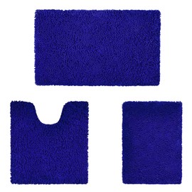 HOMEIDEAS 3 Pieces Bathroom Rugs Set Ultra Soft Non Slip and Absorbent Chenille Bath Rug, Royal Blue Bathroom Rugs Plush Bath Mats for Tub, Shower, Bathroom