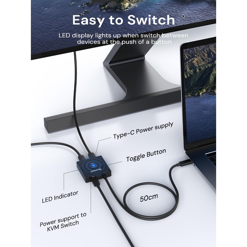 Dockteck USB C Switch, Bi-Directional Switcher 1 in 2 Out/2