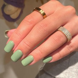 POKENGDA Prsess on Nails Short-French Fake Nails Square Press-On Nails,Gradients False Nails Shimmery Acrylic Nails Glitter Nail Art for Women