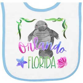 inktastic Orlando Florida Cute Swimming Manatee Baby Terry Cloth Bib White and Light Blue 3a856