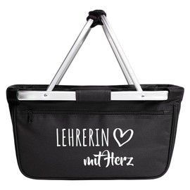 Huuraa Einkaufskorb Lehrerin mit Herz Geschenk 20 Liter Black Lehrerin Geschenkidee