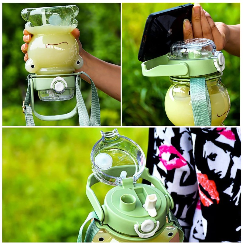 RAMAHP Kawaii frog straw bottle, frog water bottle with adjustable