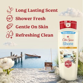 Old Spice Cleansing Body Wash for Men, 24/7 Shower Fresh with Lasting Scent, Moisturize & Renew, Gentle on Skin, Vitamin B3, Shore with Clean Cotton & Jasmine Scent, 18 oz