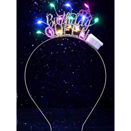 DRESBE Light Up Birthday Headband LED Rhinestone Birthday Queen Tiara Crown Headbands Birthday Party Hair Accessories for Women (Silver)
