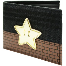 Mario Party Invincibility Star Power-Up Black ID and Card Bi-Fold Wallet