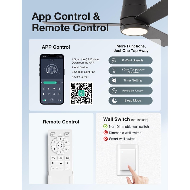 warmiplanet 42 Inch Small Ceiling Fan with Lights and Remote,
