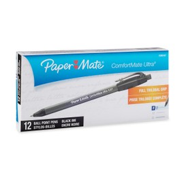 Paper Mate Comfortmate Retractable Ballpoint Pen -Fine Pen Point Type -Black Ink -12/Dozen