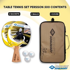 Donic-Schildkröt Table Tennis Set Persson 500, 2 Bats with cork- handle, 3 Balls 2*- Quality, carrybag
