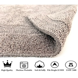 KEMA Reversible Bathmat 17 x 24 inches, 100% Cotton Absorbent, Luxury Soft Rectangle Bath Mat Towel, Non-Slip for Bathroom Floor, Tub, Shower Carpet Rug, Washable, Taupe