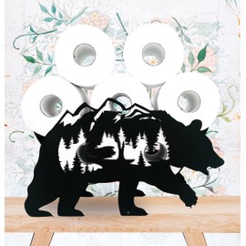 Black Bear Metal Toilet Tissue Holder,Animal Paper Holders,Decorative Metal Paper Holder,Funny Toilet Paper Storage for Bathrooms,FreeStanding Metal Toilet Paper Organizer Hold Extra 8 Rolls