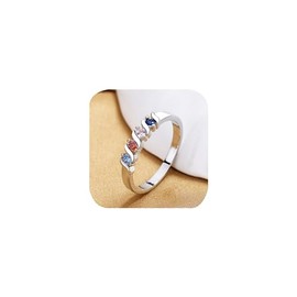 Petite Sterling Silver Colored CZ Stones Stackable Ring Cubic Zirconia Simulated Diamond Bands for Women Eternity Wedding Emerald-Cut Rainbow Art Design Multi Color Gemstone Anniversary Ring Size 7