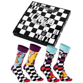 Rainbow Socks Chess Socks Box - A Gift for a Chess Fan, Chess Player, Strategic Game Lover, Board Game Fan - 2 Pairs of Chess Socks - Chess Board and Chess Pieces, Chess Socks Box