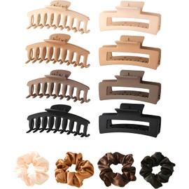 KADIGO Pinzas para Cabello 8 Piezas con 4 Ligas Para Pelo Abundante Largo Grueso Fino Rizado, Coleteros Elásticos Suaves, Accesorios de Peinado para Mujer