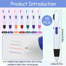 Scettar 14 Pieces Shuttle Pens, 4 Colour Pens All in One with Buckle Keychain, Multicolor Pens with Buckle Keychain on Top, Gift Pens for Office School Supplies Students Adults Kids Nurses