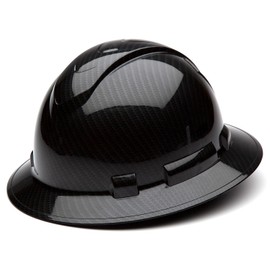 Pyramex Ridgeline Full Brim Hard Hat 4 Point Ratchet Shiny Black Graphite Pattern