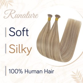RUNATURE I Tip Extensions Human Hair,Balayage Invisible Cold Fusion Hair Extensions for Women,Add Length 22Inch 50G 50s #1622 Golden Blonde with Light Blonde