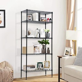 FLL Wire Shelving Unit 5-Tier NSF-Certified Heavy Duty Commercial Grade Metal Storage Shelves, 14" D x 24" L x 60" H Adjustable Wire Rack Shelving for Bathroom Kitchen Pantry Closet (Black)