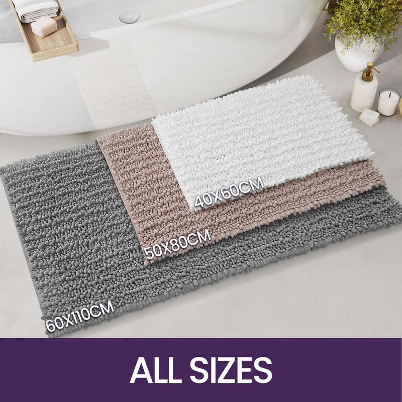DEXI Chenille Bath Mat, Non slip Thick Bathroom Mat, Absorbent