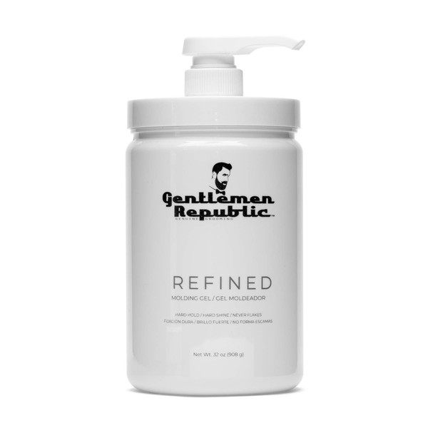 Gentlemen Republic 32oz Refined Gel - Professional Formula for 24 Hour Shine and Hold, Humidity Resistant, 100% Alcohol-Free and Never Flakes, Made in the USA - With Pump