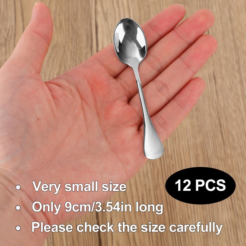 12pcs Stainless Steel Tiny Seasoning Spoons, 9cm Small Condiment Scoops