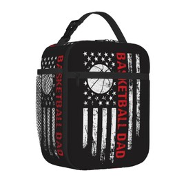 UQAZTUAS American Flag Basketball Dad Lunch Box for Boys Girls,Reusable Insulated Lunch Bag Thermal Lunch Kit Lunch Tote Bag For Men Women Work Picnic