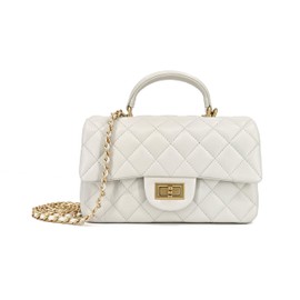Small Quilted Crossbody Bags for Women, Genuine Leather Shoulder Bags with Gold Chain Strap, Soft Lambskin Top Handle Flap Purses, Trendy Luxury Designer Lady Dressy Evening Handbags (Milk White)