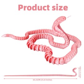 lasuroa 3D Printed Snake, 25.8 Realistic 3D Printed Cobra Flexible Articulated Fidget Animal Executive Desk Toys for Home Office Desk Decoration (Pink White)