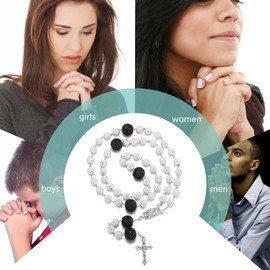 RWQIAN Rosary Catholic Necklaces for Men and Women, Bling Rosary Beads Chain with Cross Pendant, First Holy Communion Christening Gift, Religious Prayer Chain, Jewellery for Girls and Boys, Stainless