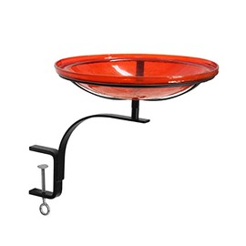 Achla Designs 201-2033 14" Crackle Bowl Red with Rail Mount Bracket Birdbath