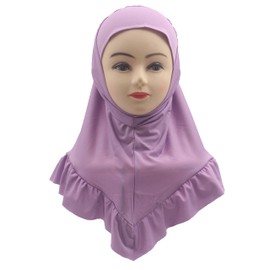 Modest Beauty Hijab Scarf Girls Kids Ruffle Lotus Leaf Hijabs Solid Color Head Scarfs for Baby, Lavender, for 1-5 years old girls