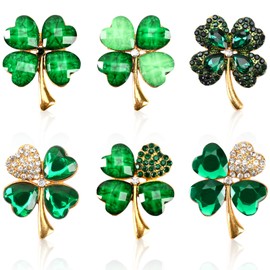 DTOFOOT 6 Pcs St. Patrick's Day Shamrock Brooch Rhinestone Crystal Shamrock Lapel Pins Four Leaf Brooch Patrick Day Souvenir for Irish holiday Clothes Jewelry Jacket Decoration