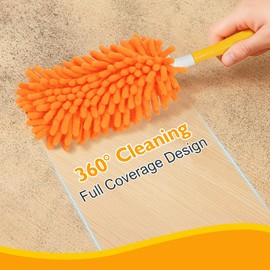Microfiber Duster for Cleaning - 1 Handle & 8 Washable Refills, 360° Dust Cleaner for Home, Furniture, Ceiling Fans, Cobwebs – Dry & Wet Use, Eco-Friendly Alternative to Disposable Dusters