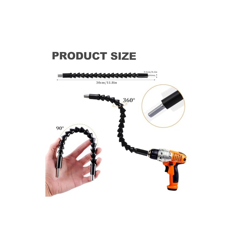 17-Piece Flexible Drill Bit Extension Set, 30 cm Bendable Extension,