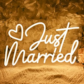 SYLHOME Just Married Led Neon Light Sign Heart Wedding Bridal Shower Backdrop Bedroom Wall Sign Decor Engagement Proposal Party Light Up Sign Gifts 15.75" X 9.25" USB