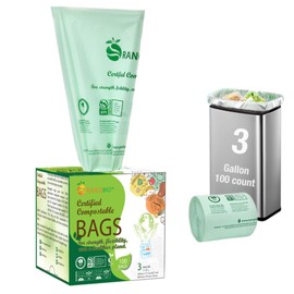 OrangeBio 3 Gallon Compostable Trash Bags, 100 Count, Food Grade, Plant-based, Biodegradable, Leak-proof, Tear-resistant, Dishwasher Safe
