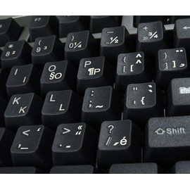 French QWERTY Canadian Keyboard Labels with White Lettering ON Transparent Background for Desktop, Laptop and Notebook