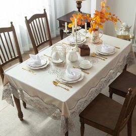 Charoama Faux Linen Embroidered Tablecloth 60x120 inch for Rectangle Tables - Waterproof Modern European Style Table Cloth - Vintage Farmhouse Table Cover for Kitchen Patio Picnics Dining Occasion