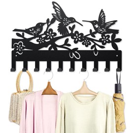 MAYJOYDIY Metal Hummingbird Flower Coat Rack Wall Mount Bird Tree Branch Coat Hooks 15.7×9.8inch 10 Hooks Nature Animal Key Holder for Wall Art Decor Gift Black Key Hooks for Coats Hats Towels Bags