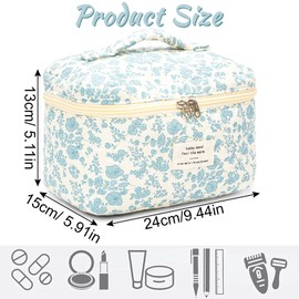 Floral Makeup Bag Cotton Coquette Make Up Bag Aesthetic Makeup Bags Quilted Large Capacity Travel Cosmetic Toiletry Bag Wash Organizer Pouch for Womens Ladies Girls (Orchid Flower)