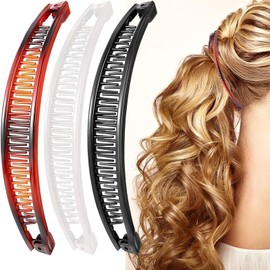 3 Pieces Banana Clip,Banana Hair Clip,bannana Clips,bannana Hairs Clips(White,Black, Brown)