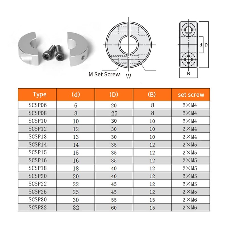 Sinoblu Split Shaft Collar, 10mm Bore H7, 30mm OD, 10mm