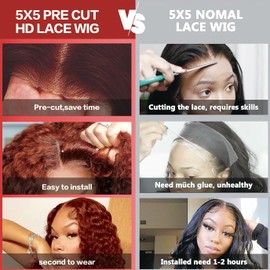 MARRY MOON 5x5 Mongolian Reddish Brown Lace Front Wigs 18inch Auburn Colored Lace Front Wigs Human Hair Pre Plucked Deep Wave Glueless Wigs Human Hair Wear and Go HD Lace Frontal Wig