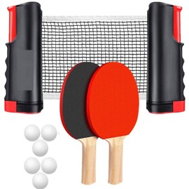 EZONEDEAL Ping Pong Paddle Set Portable Table Tennis Set with Retractable Net 2 Rackets 6 Balls Adult Indoor/Outdoor Games